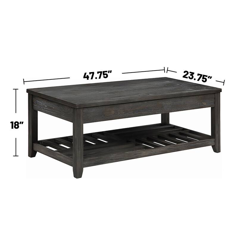 2 Piece Wooden Table Set with 2 Slatted Shelves in Grey - 2 Piece