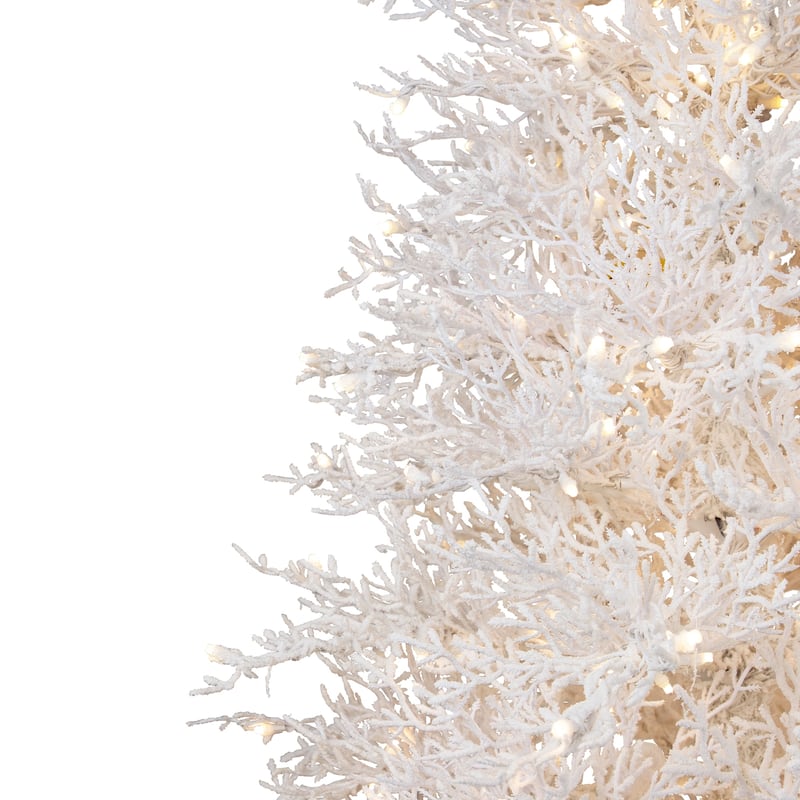 Pre-Lit Flocked Twig Artificial Christmas Tree - 7.5' - Warm White LED - 7.5 Foot