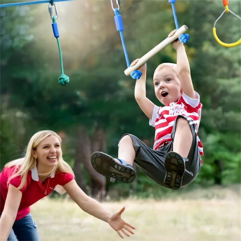 50FT Ninja Warrior Obstacle Course for Kids with Swing Outdoor Playset Backyard