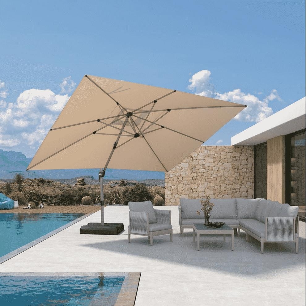 PURPLE LEAF Elegant Champagne-Gold Patio Cantilever Umbrella Adjustable Offset Umbrella