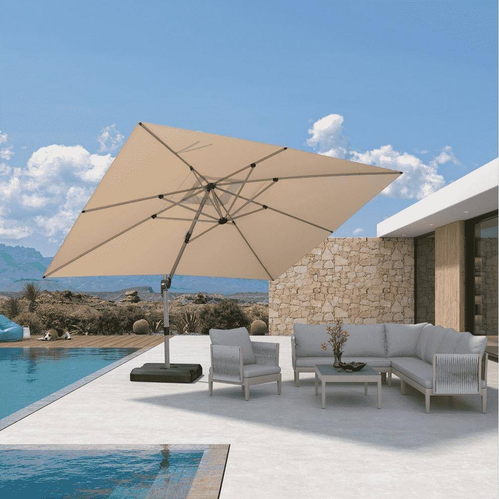 PURPLE LEAF Elegant Champagne-Gold Patio Cantilever Umbrella Adjustable Offset Umbrella