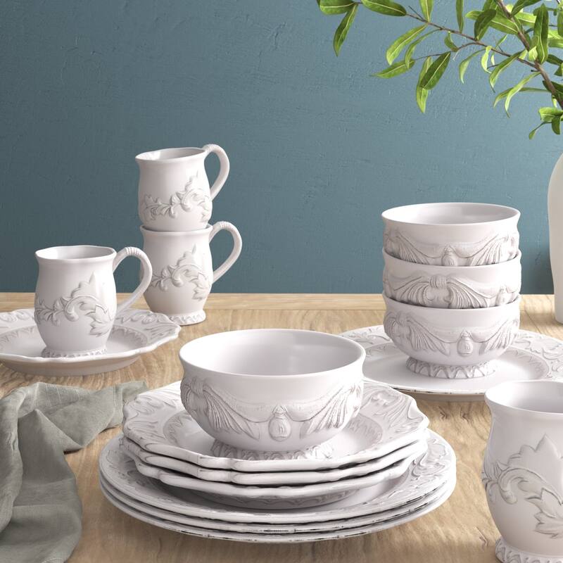 Certified Firenze 16 Piece Dinnerware Set, Service for Four - 11" Diam; 9" Di; 5.5" x 4" x 4.5"; 5.25" Di x 3"