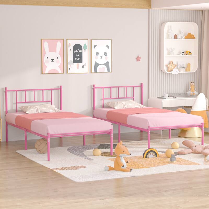 VECELO Victorian Style 14 Inch Metal Platform Bed Frame with Headboard, Heavy Duty Steel Slat Support, No Box Spring Needed