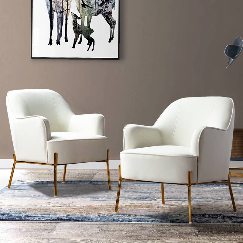 Marina Modern Velvet Accent Chair with Golden Legs Set of 2 by HULALA HOME - Ivory