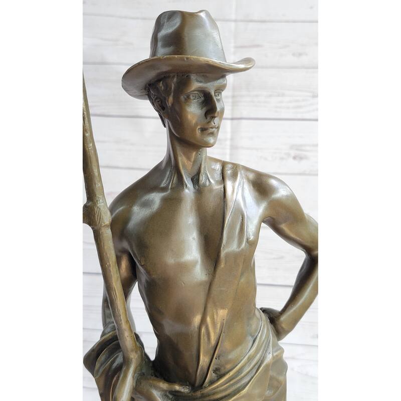 Shirtless Farmer Man With Scythe Farming Bronze Metal Sculpture Statue Decor 21 Inches X 7 Inches