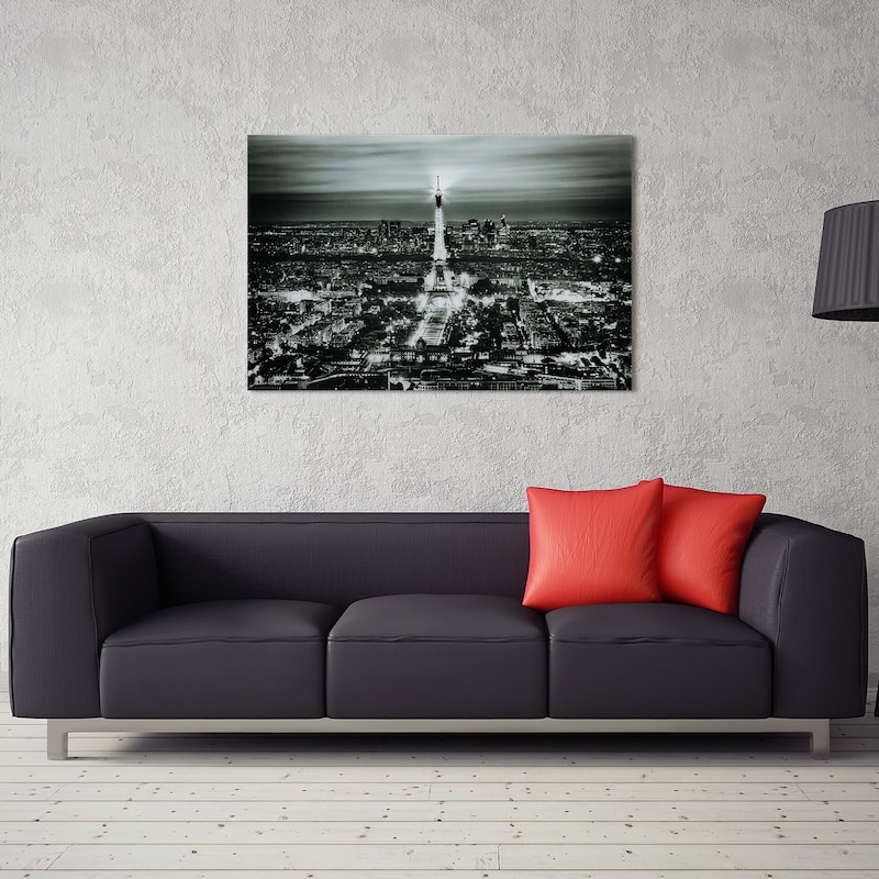 "Paris Night" Frameless Free Floating Tempered Glass Panel Graphic Wall Art