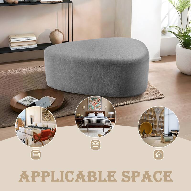 43" Rounded Triangle Upholstered Ottoman, Oversize Fabric Ottoman Footstool