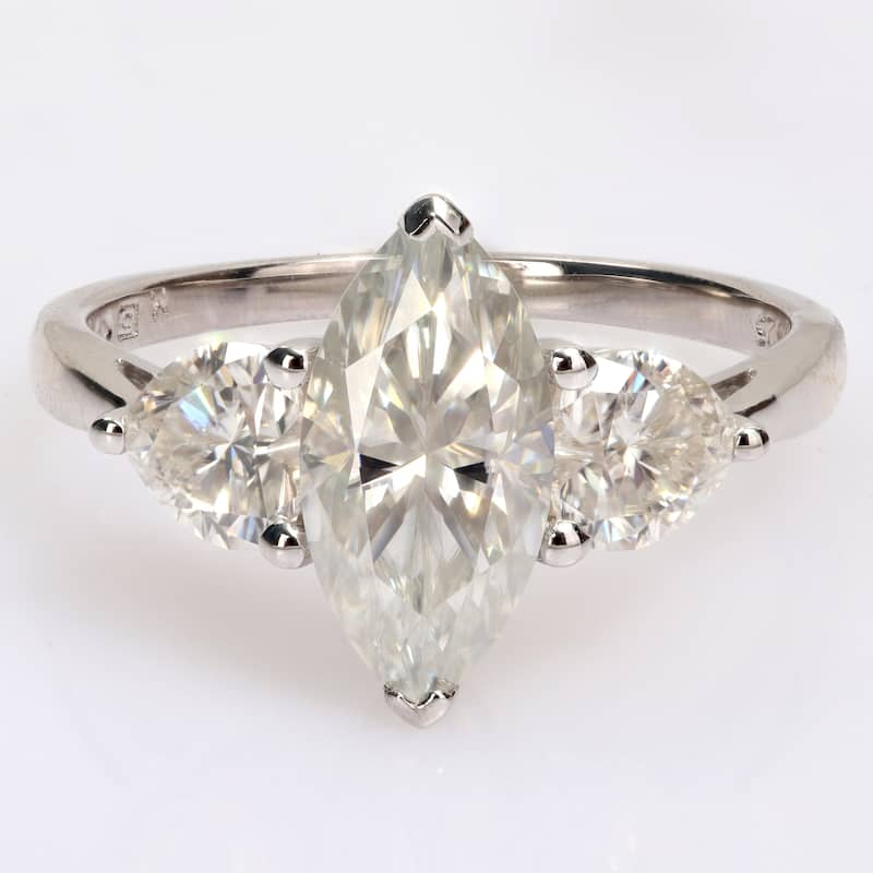 Miadora 2 1/2ct DEW Marquise & Heart-cut Moissanite 3-Stone Engagement Ring in Sterling Silver