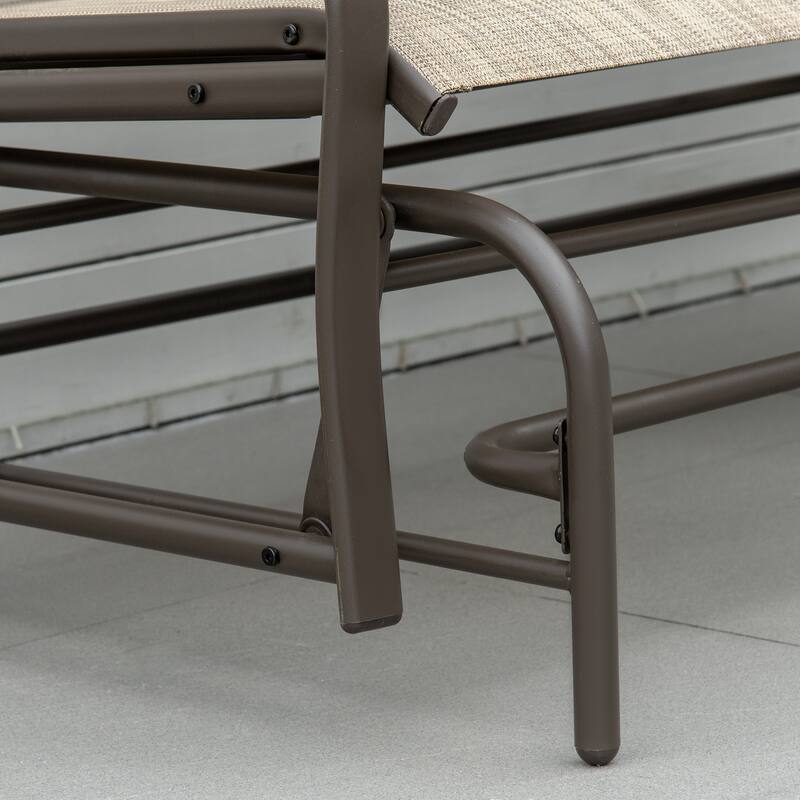 Outdoor Glider Bench with Center Table, Breathable Mesh Fabric