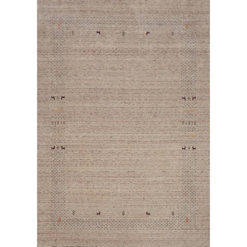 Hand Knotted Oriental 100% Wool Carpet Tribal Animal Pictorial Beige & Ivories Gabbeh Area Rug - 11' 5'' X 9' 0''