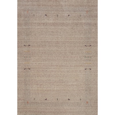 Hand Knotted Oriental 100% Wool Carpet Tribal Animal Pictorial Beige & Ivories Gabbeh Area Rug - 11' 5'' X 9' 0''