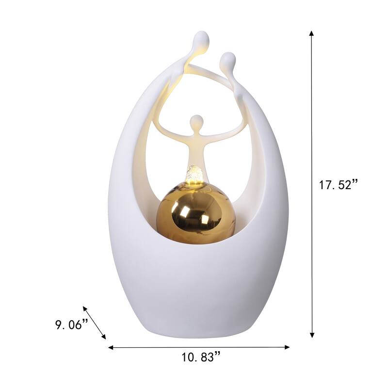 Small Triple Tabletop Fountain with LED Lights - 17.5" - White and Gold