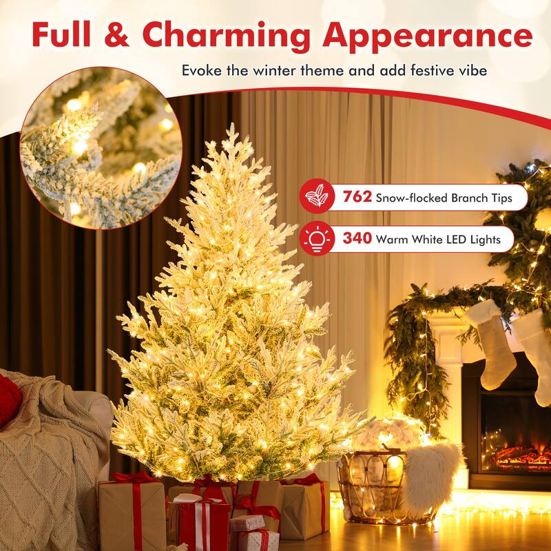 Gymax Pre-Lit Artificial Christmas Tree w/ 1074 Branch Tips 450 White - See Details