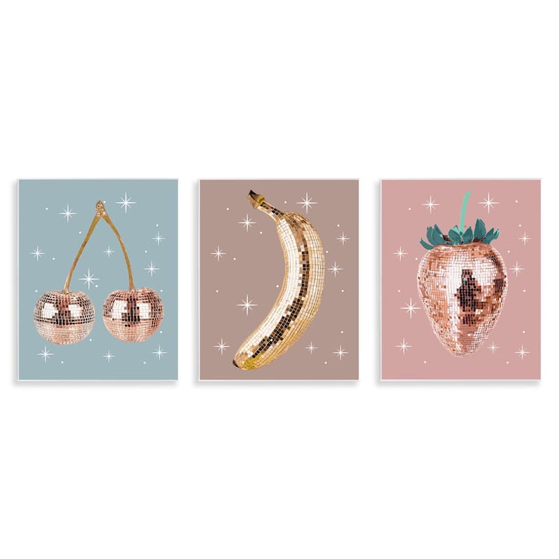 Stupell Glam Disco Fruits Wall Plaque Art Design By Lil' Rue (Set of 3) - 11 x 14