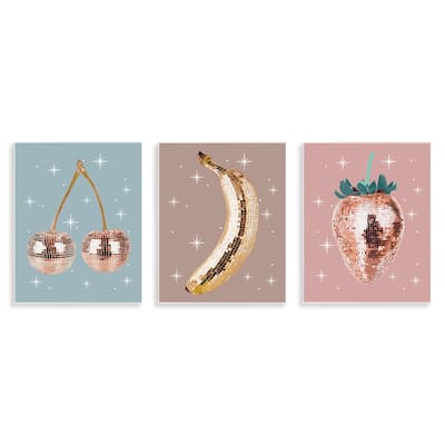 Stupell Glam Disco Fruits Wall Plaque Art Design By Lil' Rue (Set of 3)
