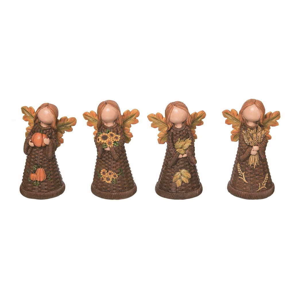 Transpac Resin 6.25 in. Multicolor Autumn Angel Figurine Set of 4