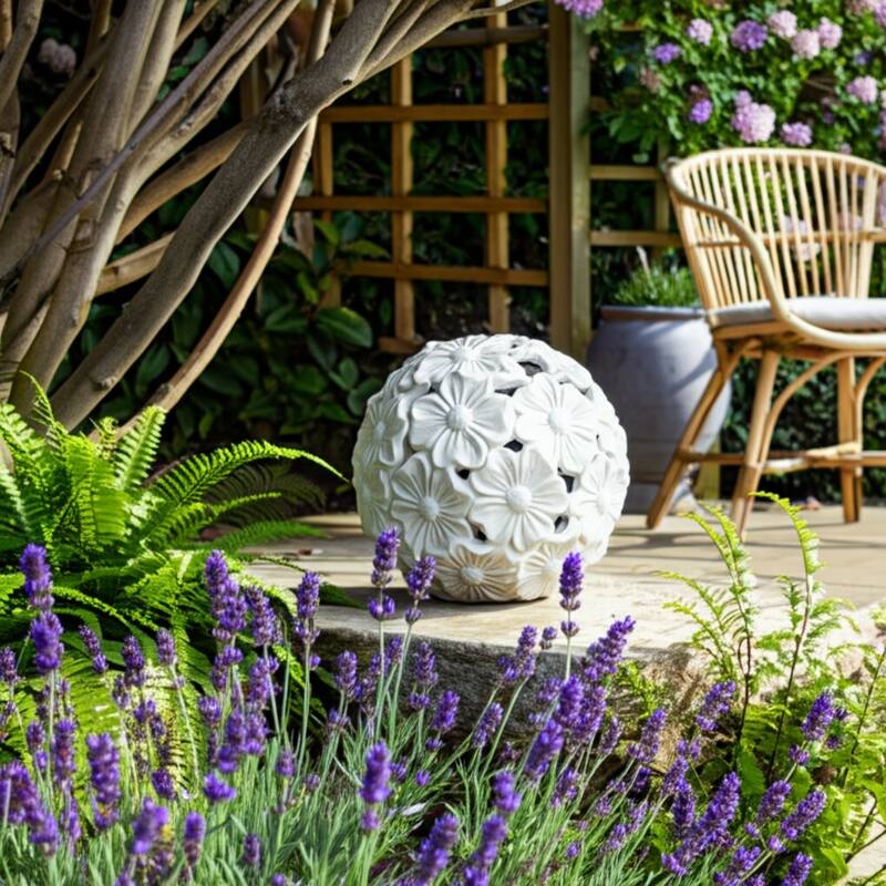 Stoneware and Porcelain Floral Sphere Decorative Garden Statuary
