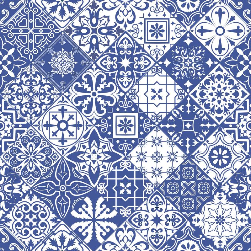 Blue Moroccan Removable Wallpaper - 10'ft H x 24''inch W - 10'ft H x 24''inch W - Blue