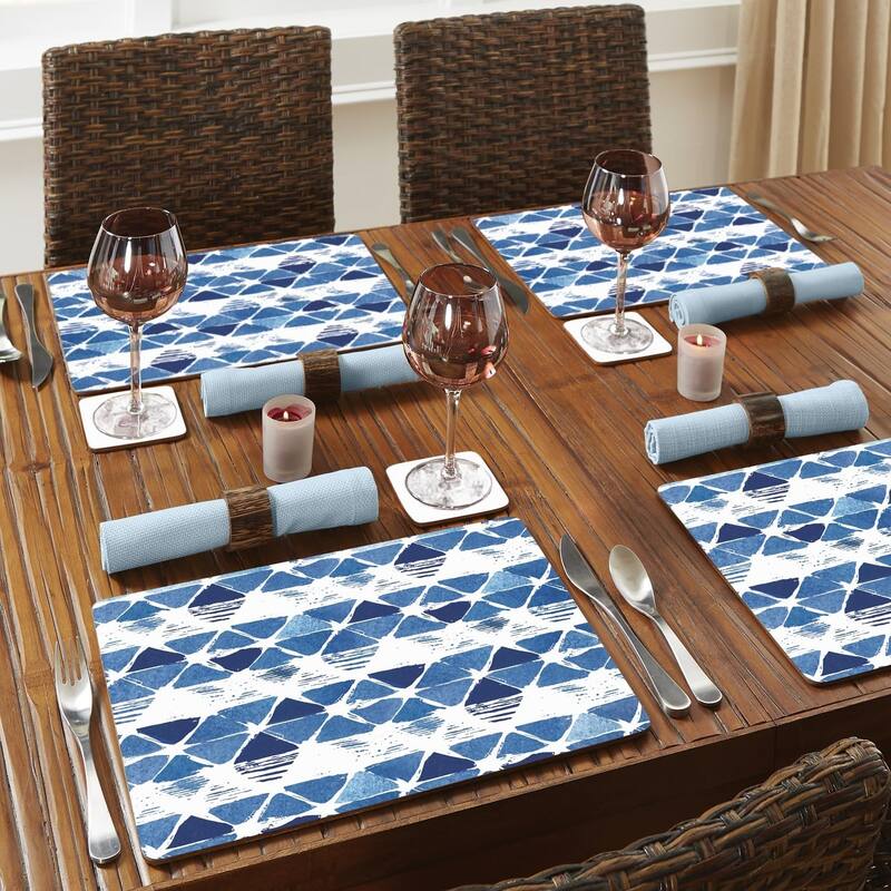 Indigo Closed Triangles Decorative Hardboard Placemats with Protective