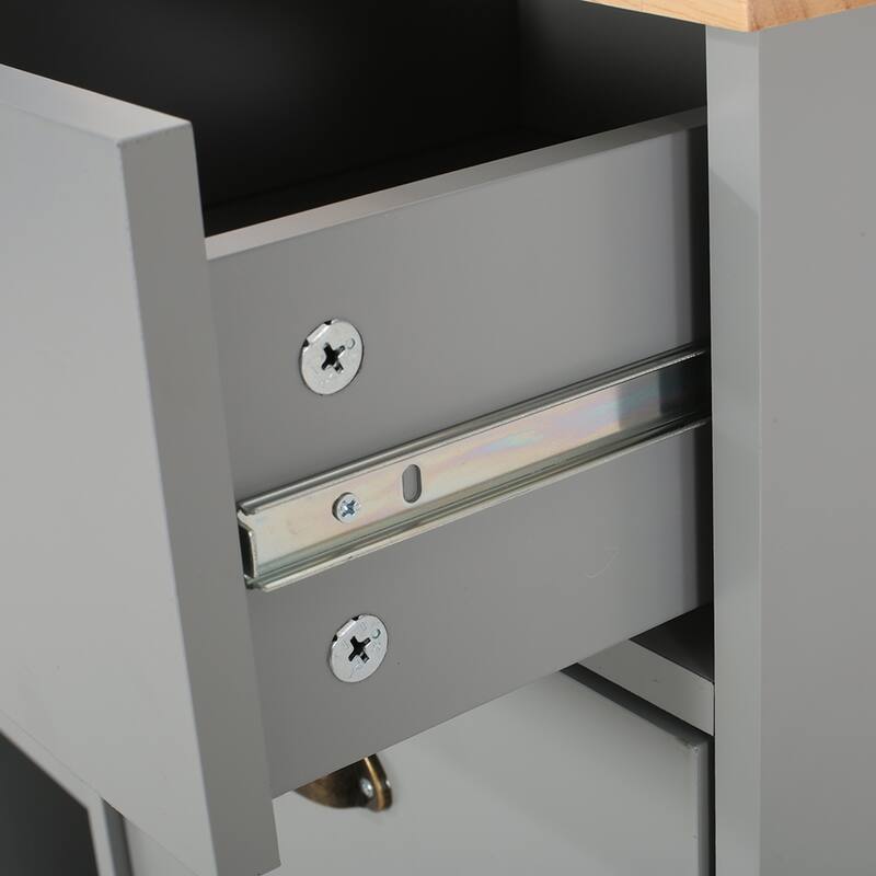 Kitchen Cart With Wheels, Modern Kitchen Island Cart With 2 Drawers, Door, 3 Shelves, Wood Top, Storage Cart