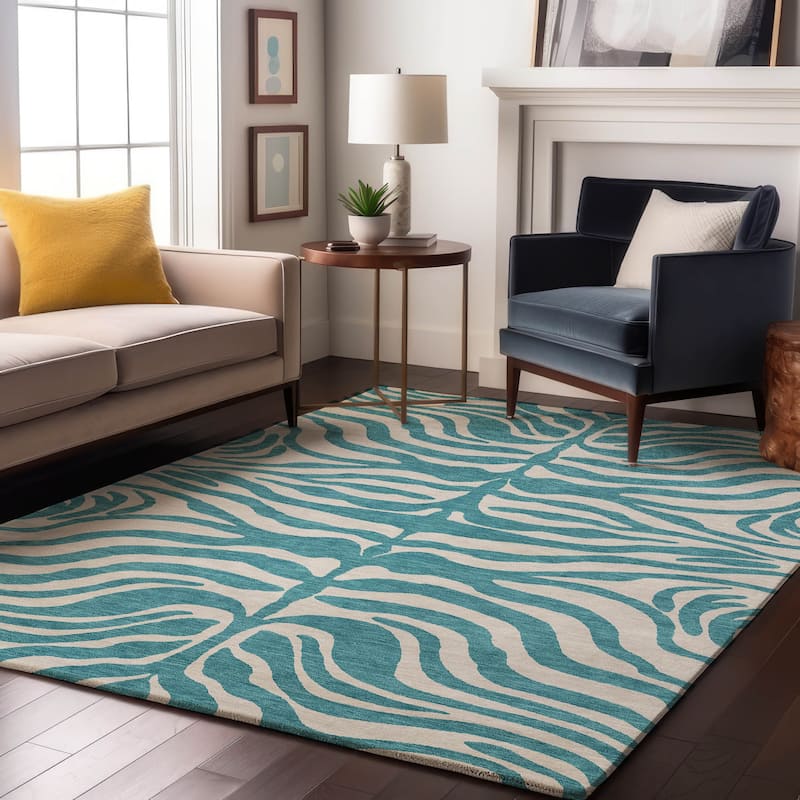 Premium Washable Super Soft Zebra Print Mayfield Rug - Teal - 3' x 5'