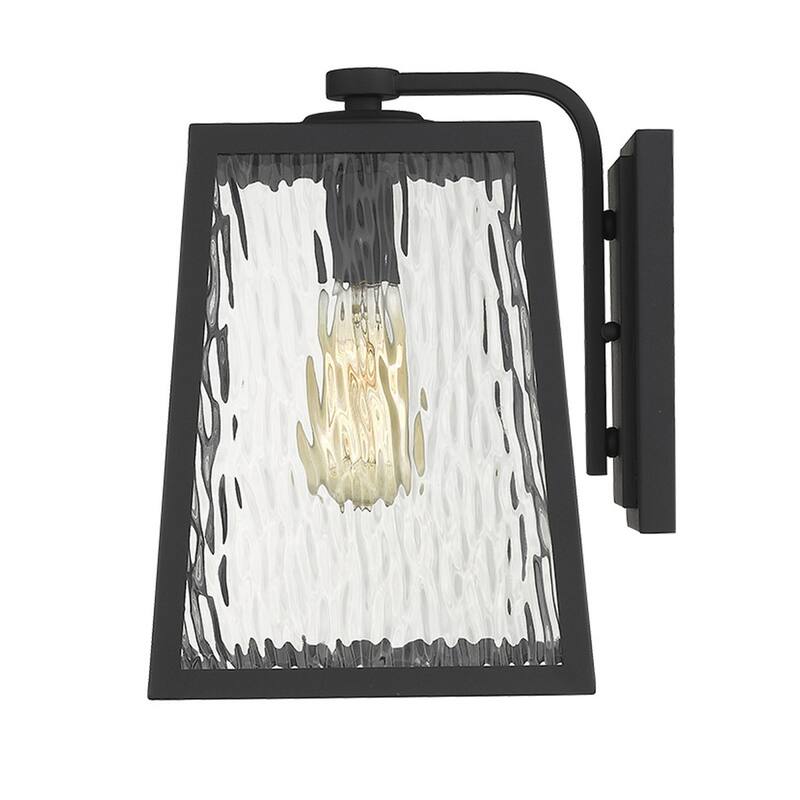 1-Light Matte Black Wall Light with Seeded Glass Panels for Outdoors - 10.50” x 8.50” x 12.50”
