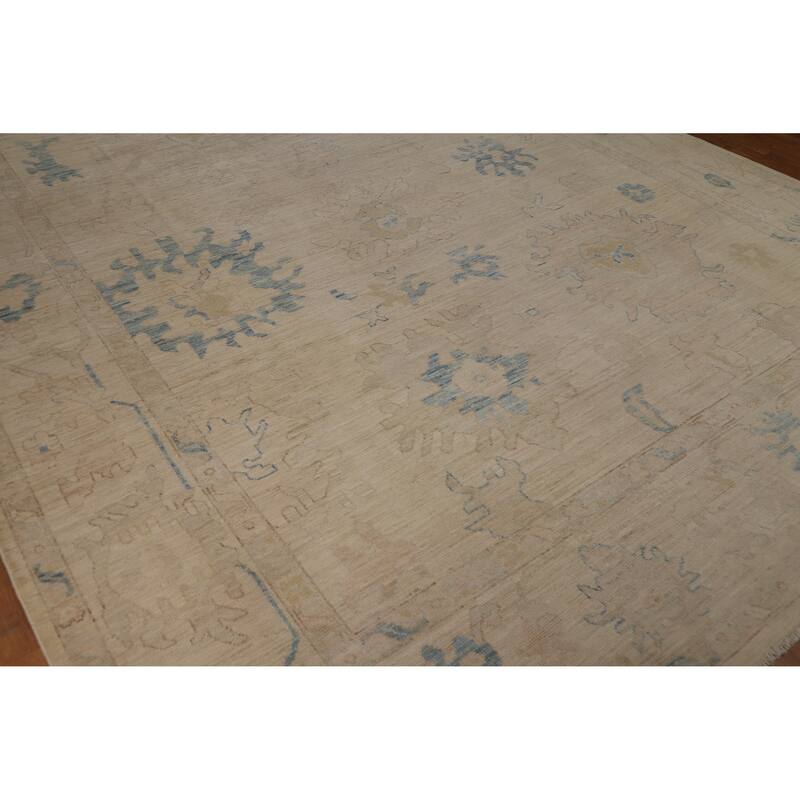Hand Knotted Oriental 100% Wool Carpet Transitional All-Over Beige & Ivories Oushak Area Rug - 12' 0'' X 9' 0''