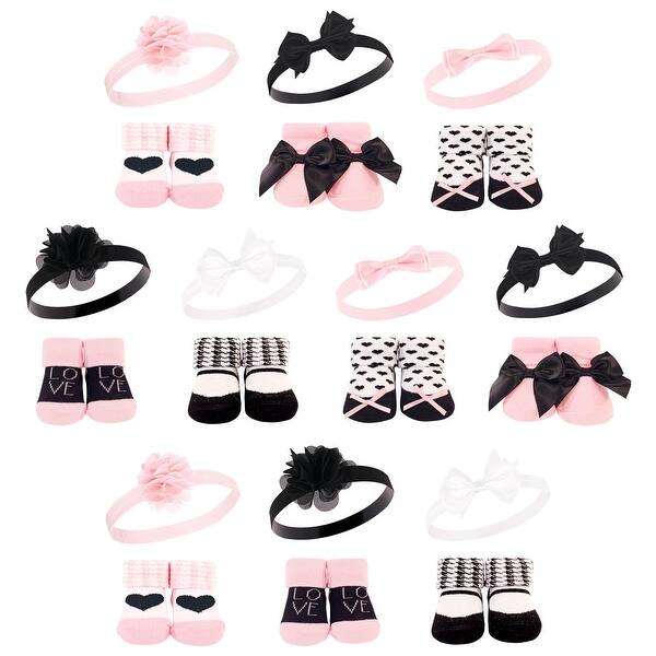 slide 1 of 1, Hudson Baby Infant Girl 20Pc Headband and Socks Giftset, Pink Black Love, One Size - Pink Black Love Pink Black Love - One Size
