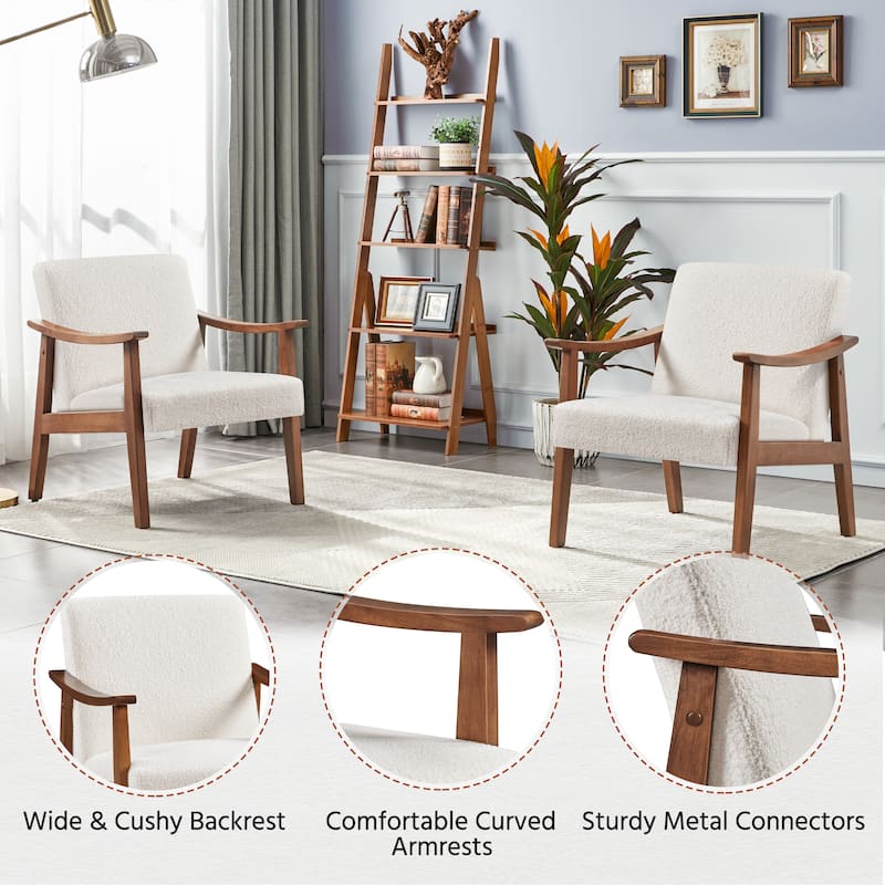 Yaheetech Upholstered Accent Chair Boucle Armchair with Solid Wood Legs - 24.5" L × 28" W × 29" H