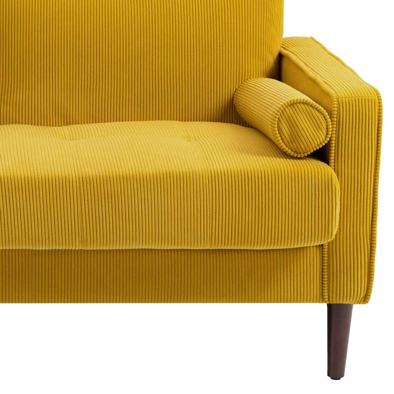 Modern Corduroy 2 Seater Sofa with Bolster Pillows