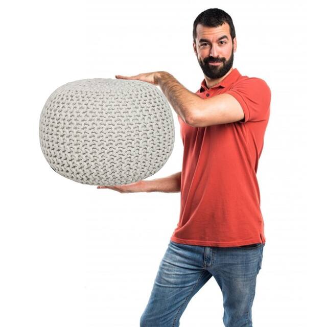 AANNY Designs Lychee Knitted Cotton Round Pouf Ottoman