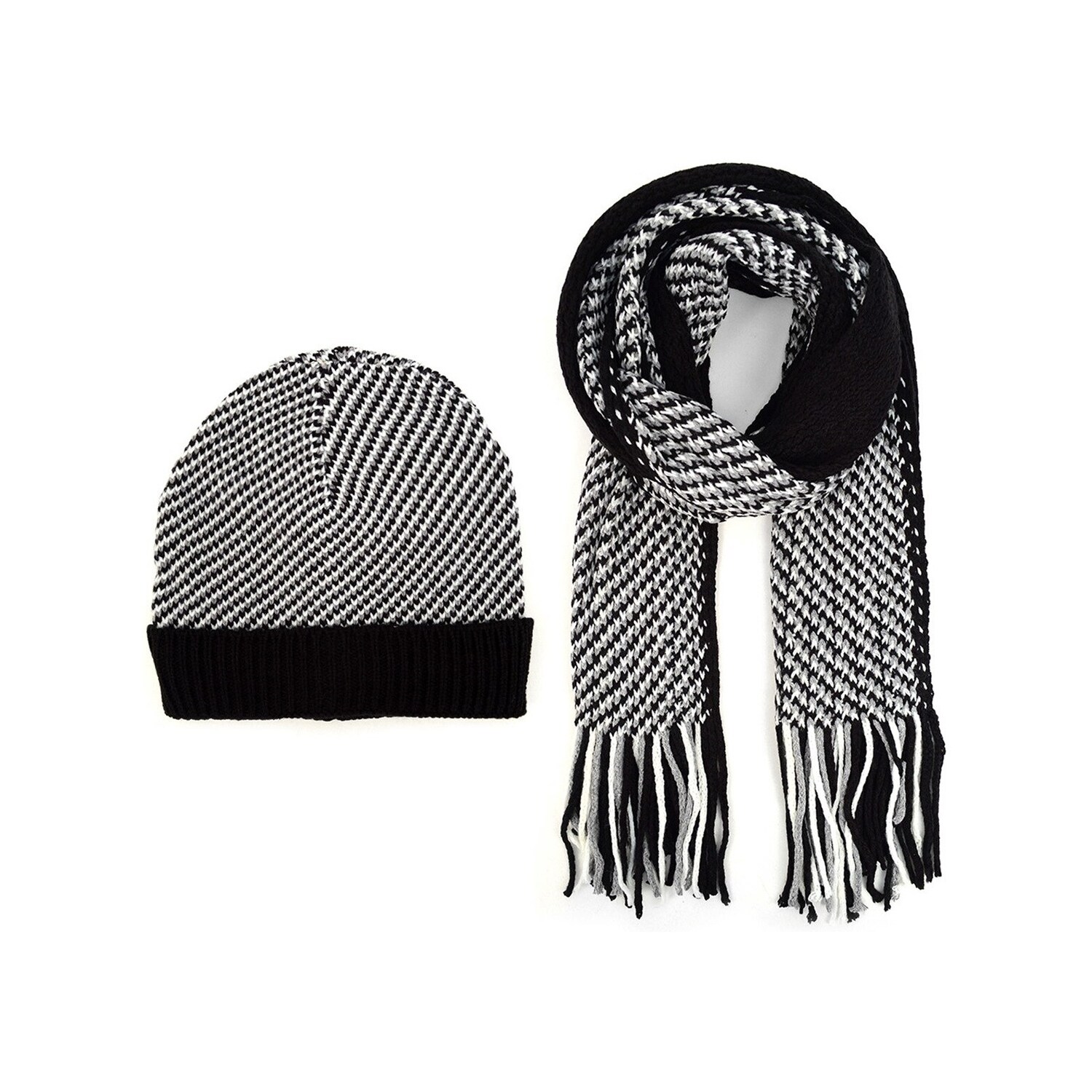 black and white knit scarf