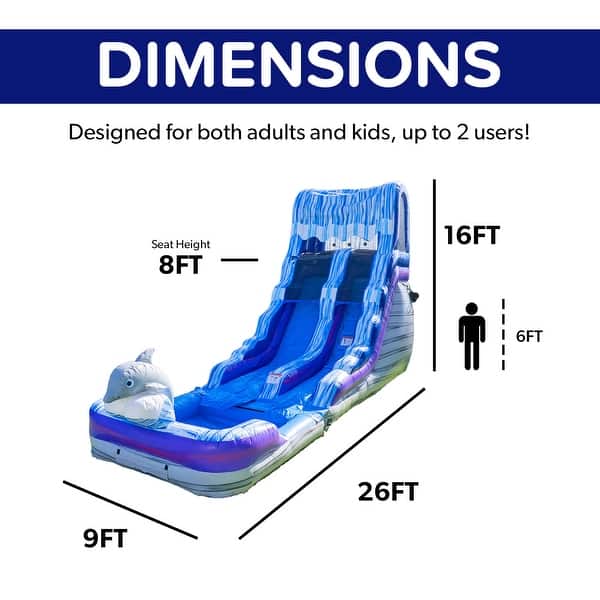 HeroKiddo 16FT Dolphin Inftatable Water Slide with Detachable Pool & Air Blower, Commercial Grade, PVC Vinyl, Outdoor Fun
