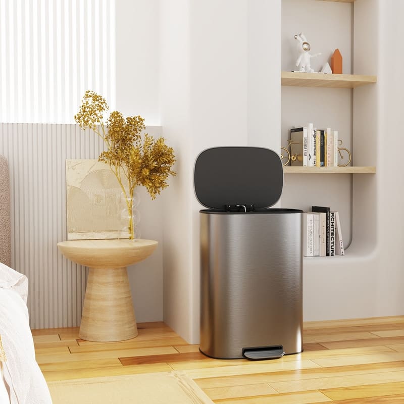 Black Grey 13 Gallon 50L Step-on Kitchen Trash Can with Soft Close for Home,Office