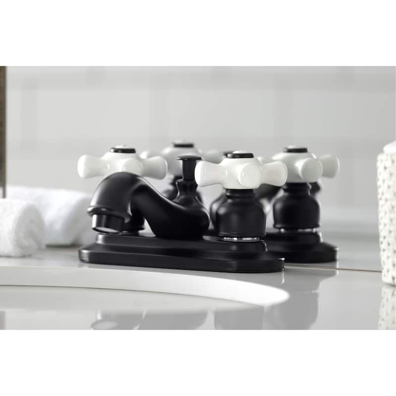 Kingston Brass Restoration Two-Handle 3-Hole Deck Mount 4 in. Centerset Bathroom Faucet - Matte Black