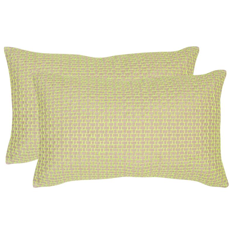 SAFAVIEH Ouida Stitch 20-inch Neon Citris Decorative Throw Pillow (Set of 2)