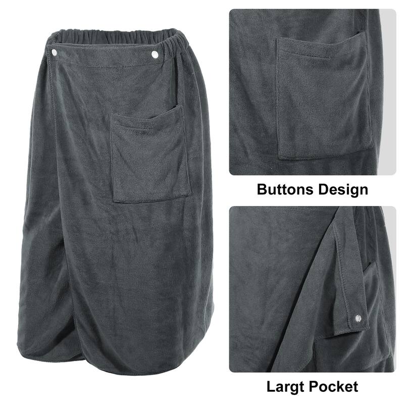 2 Pcs Men's Bath Wrap Towel, Body Wrap for Shower Spa, Adjustable Robes with Hair Dry Cap Headband White Gray