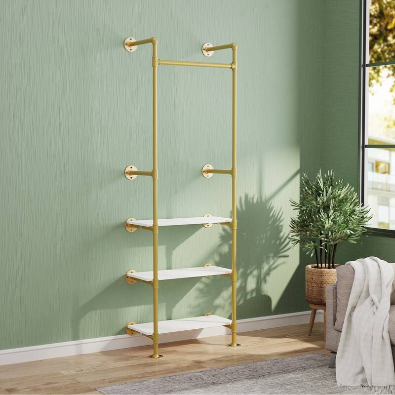 3-tier MDF Wood Industrial Pipe Wall Shelf