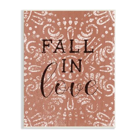 Stupell Industries Fall In Love Romantic Phrase Vintage Fractal Pattern Wood Wall Art - Red