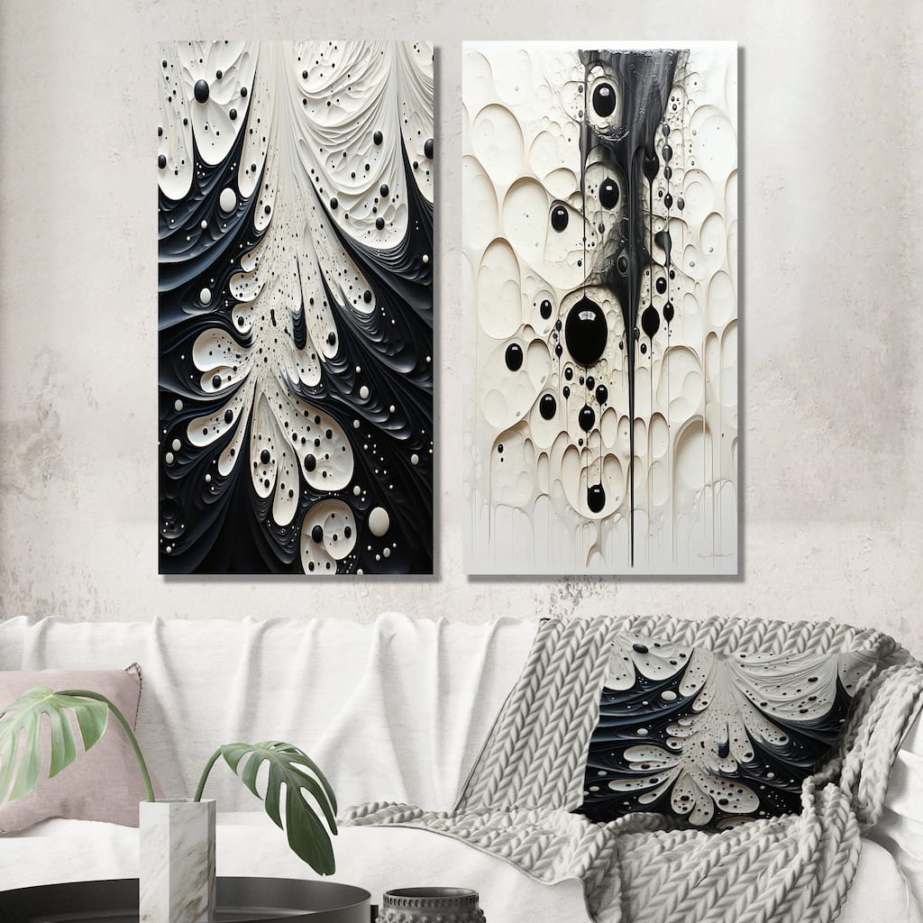 Designart "Minimalism Black And White Painting" Minimalism Canvas Set Of 2 - Modern Wall Art Set black Wall Art 2 Pieces