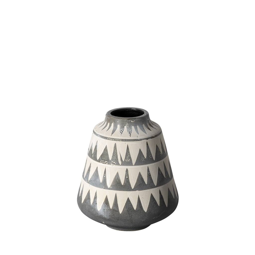 Gray and Ivory Triangle Pattern Ceramic Vase