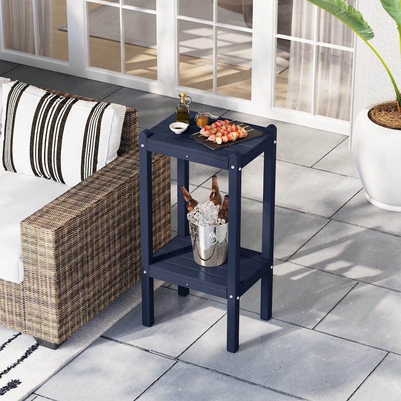 Polytrends Laguna Hdpe All Weather Outdoor Patio Two Shelf Square Table - Navy Blue