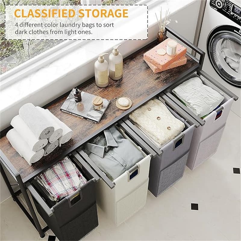 Laundry Basket Four Laundry Hamper with Removable Bags - 48.4"L x 13.77"W x 28.74"H