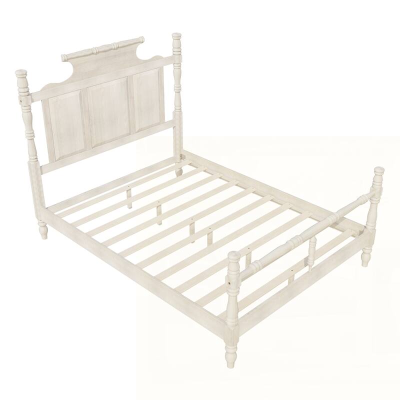Four Poster Platform Bed with 56.9" High Crown-like Headboard