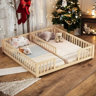 Two Twin Floor Bed with Fence,Guardrails