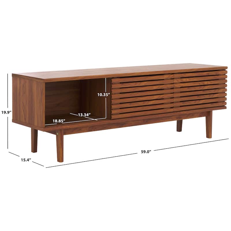 SAFAVIEH Home Aricia Large 2 Door Media Stand - 59Wx15Dx20H - Walnut