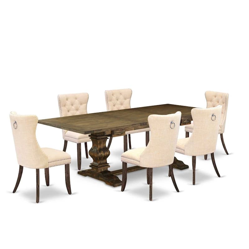 7 Piece Dining Room Set - Kitchen Table with 6 Chairs - Jacobean Finish