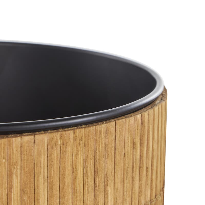 Bamboo Wood Handmade Indoor Planter with Black Metal Interior - Set of 2 Brown - Roche River Decor