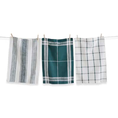Classic Dark Green Dishtowel Set of 3 - Cotton Kitchen Towels for Everyday Use - Machine Washable Kitchen Textiles