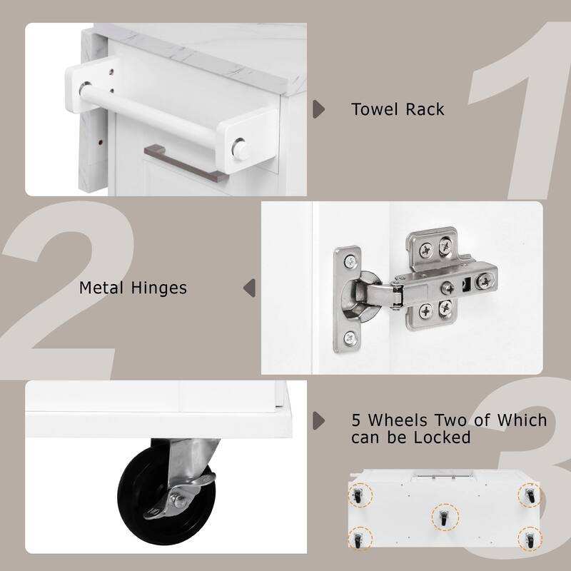 50.7" Rolling Kitchen Island with Tilt Trash Cabinet, Drop Leaf, Pull-Out Organizer, 2 Drawers and 1 Door